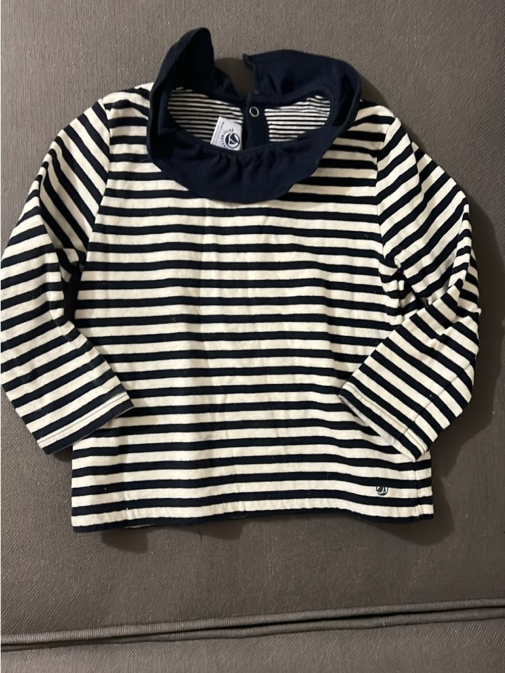 Petit Bateau Navy & White Striped Long-Sleeve Hooded Tee